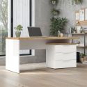 Bureau 160cm avec rangements blanc laqué brillant avec plateau en chêne 38mm - GENIUS