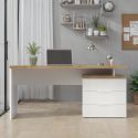 Bureau 160cm avec rangements blanc laqué brillant avec plateau en chêne 38mm - GENIUS