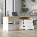 Bureau 160cm avec rangements blanc laqué brillant avec plateau en chêne 38mm - GENIUS