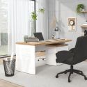 Bureau 160cm avec rangements blanc laqué brillant avec plateau en chêne 38mm - GENIUS
