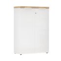 Rangement 2 portes blanc laqué brillant avec plateau en chêne 38mm - GENIUS