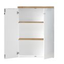 Rangement 2 portes blanc laqué brillant avec plateau en chêne 38mm - GENIUS
