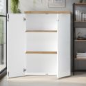 Rangement 2 portes blanc laqué brillant avec plateau en chêne 38mm - GENIUS