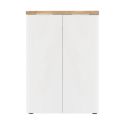 Rangement 2 portes blanc laqué brillant avec plateau en chêne 38mm - GENIUS