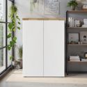 Rangement 2 portes blanc laqué brillant avec plateau en chêne 38mm - GENIUS