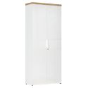 Rangement haut 2 portes blanc laqué brillant avec plateau en chêne 38mm - GENIUS