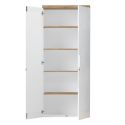 Rangement haut 2 portes blanc laqué brillant avec plateau en chêne 38mm - GENIUS