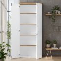 Rangement haut 2 portes blanc laqué brillant avec plateau en chêne 38mm - GENIUS