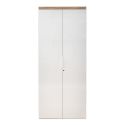 Rangement haut 2 portes blanc laqué brillant avec plateau en chêne 38mm - GENIUS