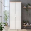 Rangement haut 2 portes blanc laqué brillant avec plateau en chêne 38mm - GENIUS