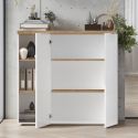 Rangement 2 portes avec niches blanc laqué brillant avec plateau en chêne 38mm - GENIUS