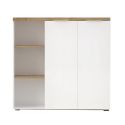 Rangement 2 portes avec niches blanc laqué brillant avec plateau en chêne 38mm - GENIUS