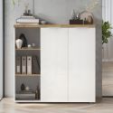 Rangement 2 portes avec niches blanc laqué brillant avec plateau en chêne 38mm - GENIUS