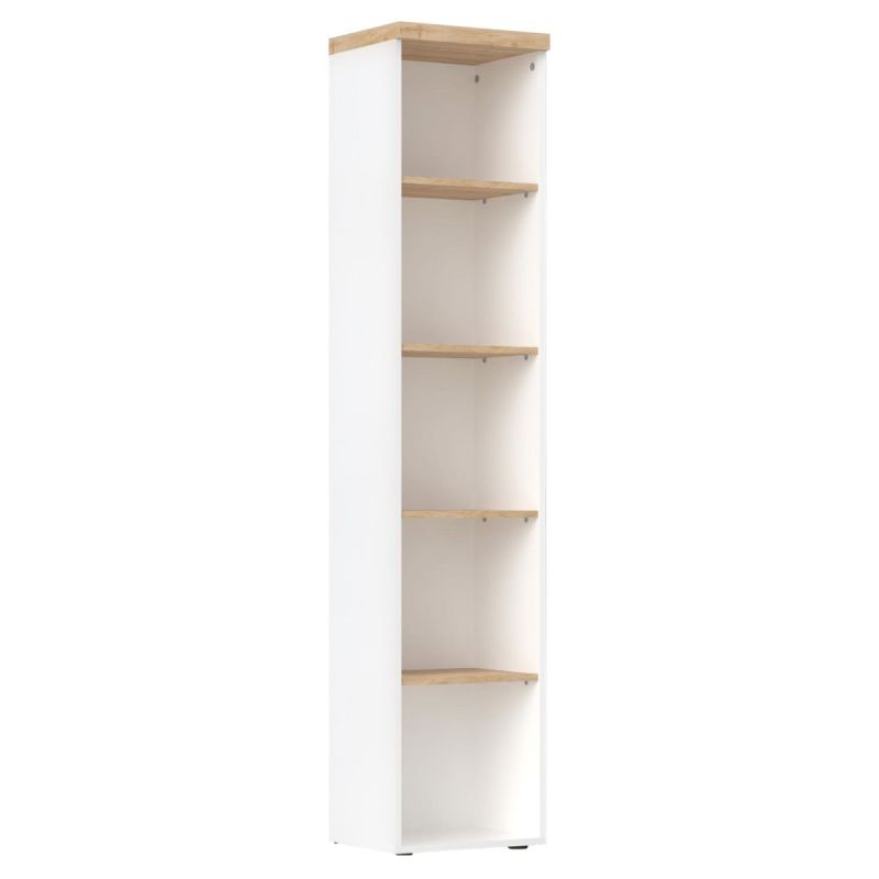 Etagère colonne blanc laqué brillant avec plateaux en chêne 38mm - GENIUS