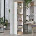 Etagère colonne blanc laqué brillant avec plateaux en chêne 38mm - GENIUS