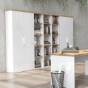 Etagère colonne blanc laqué brillant avec plateaux en chêne 38mm - GENIUS