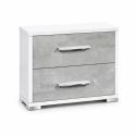 Chevet 2 tiroirs blanc laqué façades aspect ciment pieds et poignées chromées - MIRAE
