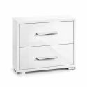 Chevet 2 tiroirs blanc laqué pieds et poignées chromées - MIRAE