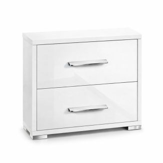 Chevet 2 tiroirs blanc laqué pieds et poignées chromées - MIRAE