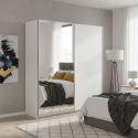 Armoire 2 portes coulissantes blanc laqué avec 1 porte miroir - MARIANE