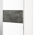 Armoire 2 portes coulissantes blanc laqué avec décor gris oxyde et 1 porte miroir - MARIANE