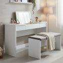 Coiffeuse laquée blanche 2 Tiroirs et miroir relevable avec banquette - LINDSEY