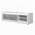 Meuble TV 2 tiroirs laqué blanc façades effet béton avec éclairage Led - STONIA
