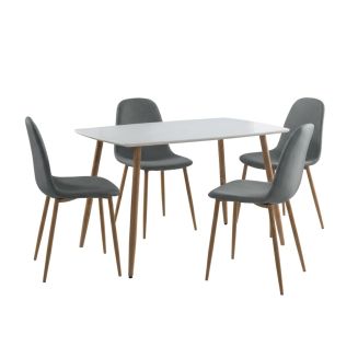 Ensemble repas table blanche + 4 chaises assises gris foncé - LEONID