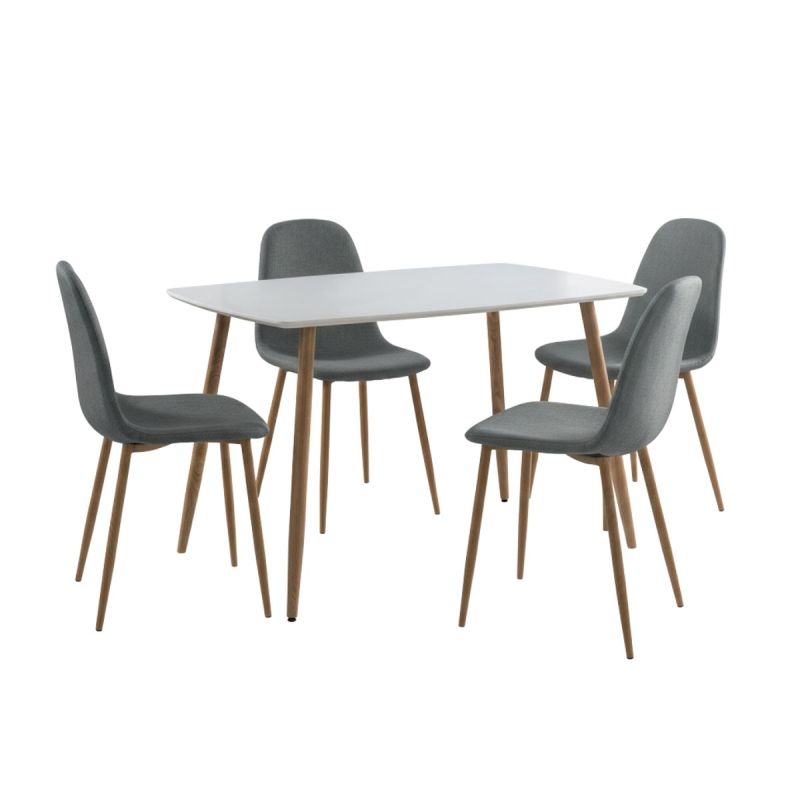 Ensemble repas table blanche + 4 chaises assises gris foncé - LEONID