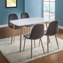 Ensemble repas table blanche + 4 chaises assises gris foncé - LEONID
