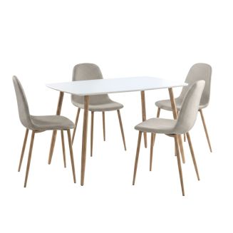 Ensemble repas table blanche + 4 chaises assises gris clair - LEONID