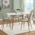 Ensemble repas table blanche + 4 chaises assises gris clair - LEONID