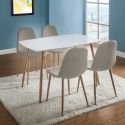 Ensemble repas table blanche + 4 chaises assises gris clair - LEONID