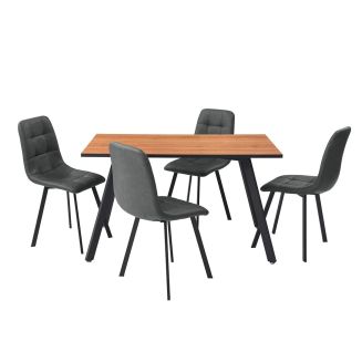 Ensemble repas table rectangulaire aspect bois + 4 chaises gris foncé - NAZAR