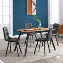 Ensemble repas table rectangulaire aspect bois + 4 chaises gris foncé - NAZAR