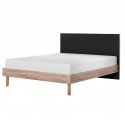 Lit 160x200cm tête de lit noire et cadre aspect bois - YAKIM