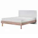 Lit 160x200cm tête de lit blanche et cadre aspect bois - YAKIM
