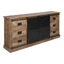 Buffet 2 portes coulissantes et 6 tiroirs Manguier et métal noir - SUMATRA