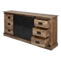 Buffet 2 portes coulissantes et 6 tiroirs Manguier et métal noir - SUMATRA