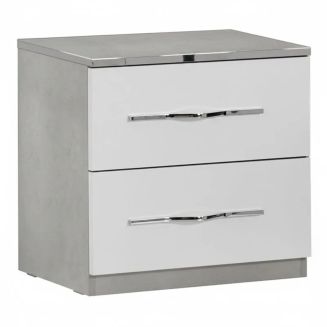 KIDOMANE - Chevet 2 Tiroirs Blanc et Effet Béton