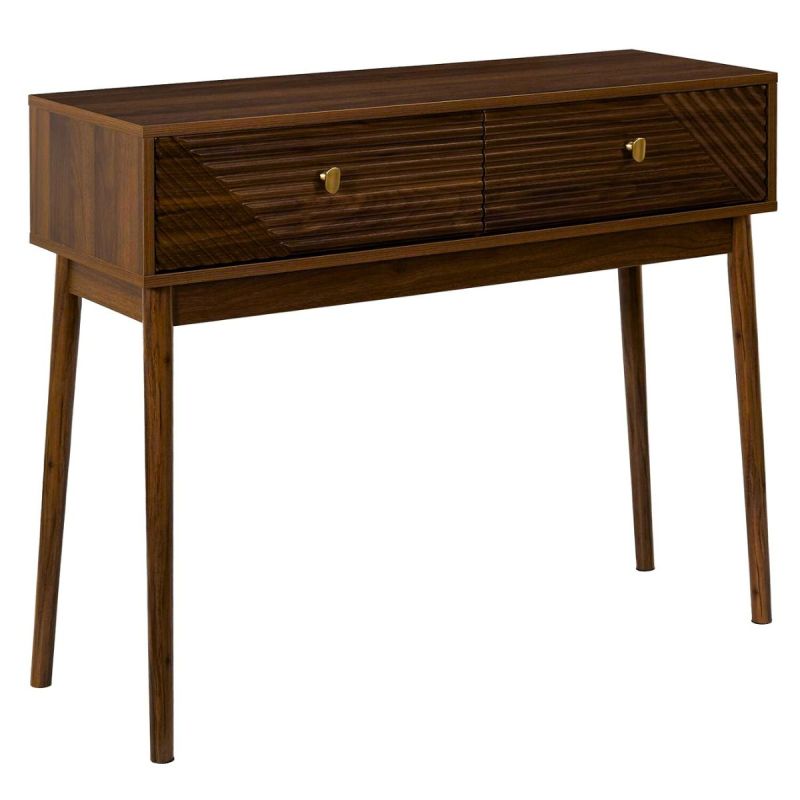 Console 2 tiroirs en bois et MDF pieds en pin teinté chêne foncé - COLETTE