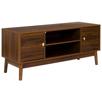 Meuble TV 2 portes 2 niches en bois et MDF pieds en pin teinté chêne foncé - COLETTE