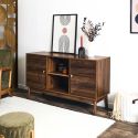 Buffet 2 portes 2 niches en bois et MDF pieds en pin teinté chêne foncé - COLETTE
