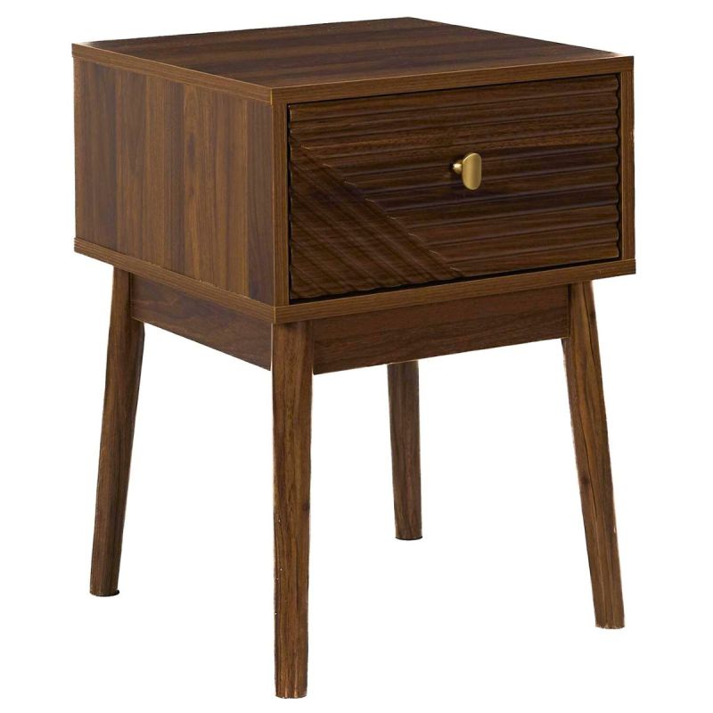 Chevet 1 tiroir en bois et MDF pieds en pin teinté chêne foncé - COLETTE