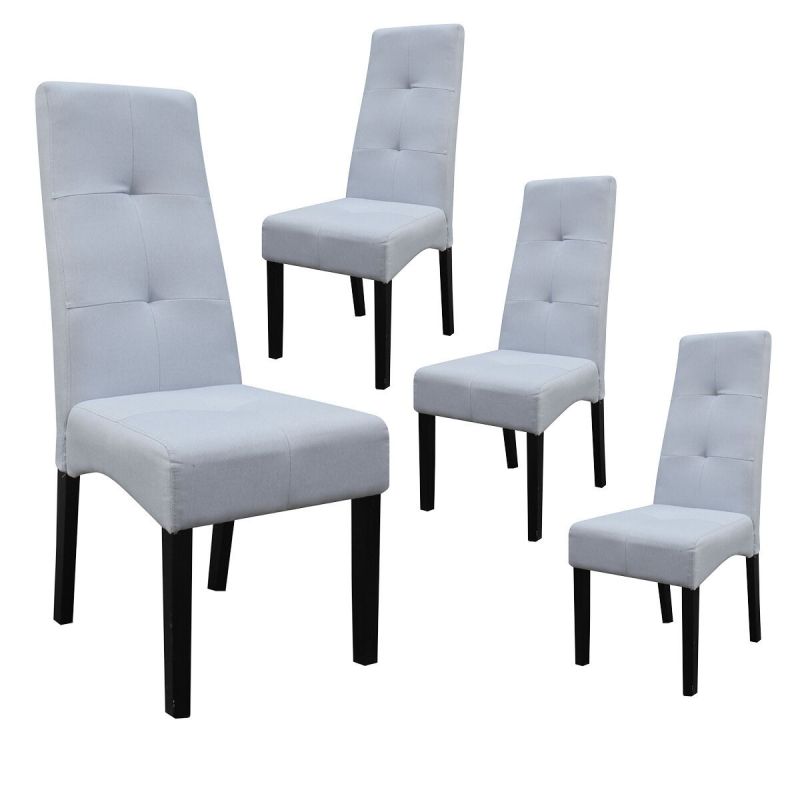 Lot de 4 Chaises tissu gris clair capitonnées - OKSANA