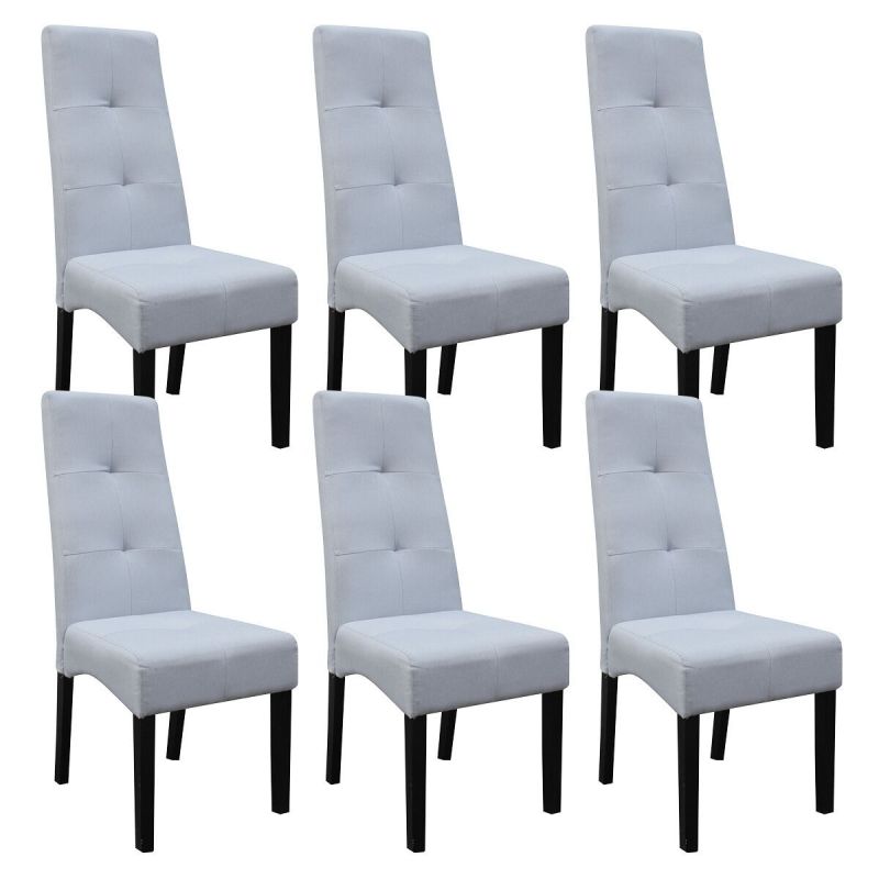 Lot de 6 Chaises tissu gris clair capitonnées - OKSANA