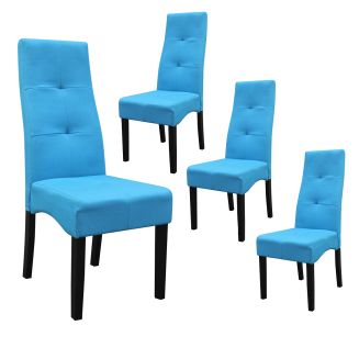 Lot de 4 Chaises tissu bleu turquoise capitonnées - OKSANA