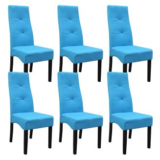 Lot de 6 Chaises tissu bleu turquoise capitonnées - OKSANA