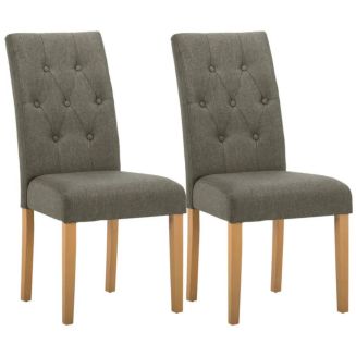 Lot de 2 Chaises tissu gris taupe avec capitoinnées avec boutons - MILINA