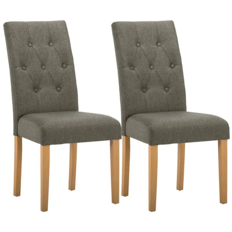 Lot de 2 Chaises tissu gris taupe avec capitoinnées avec boutons - MILINA